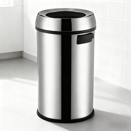 EliteEdge 65L/17 Gal Commercial Trash Can, Round Open Top Waste Bin, Large Stainless Steel Garbage Can, Wide Open and Dual Side Handle Design, for Office Bedroom Restaurant