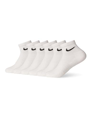 Nike Unisex Everyday Cushioned Training Ankle Socks (6 Pairs), White/Black, Small