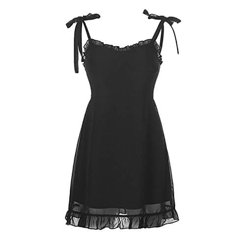 Ho.Volta Goth Dark Sweet Black Summer Mini Dresses Spaghetti Straps Sleeveless Swing Skater Dress Club Party Y2K Streetwear (M, m)