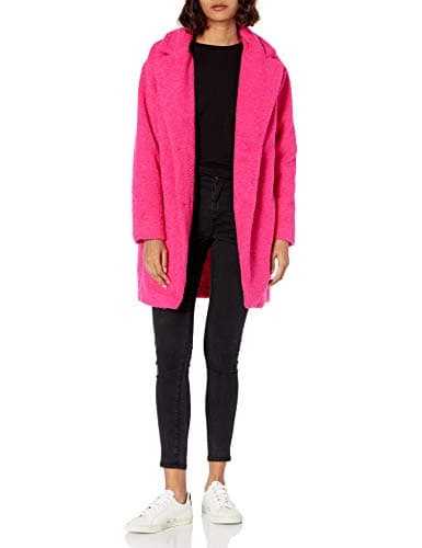 Amazon Brand - Daily Ritual Women's Teddy Bear Fleece Lapel Coat, Hot Pink, Medium