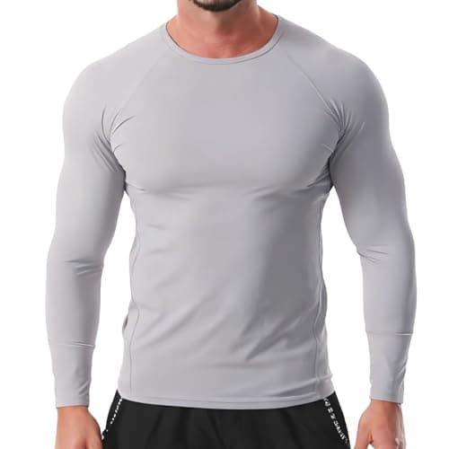 Mens Compression Shirts Long Sleeve Athletic Shirt Workout T-Shirts Sports Cool Dry Undershirts Base Layer Running Tops Gray