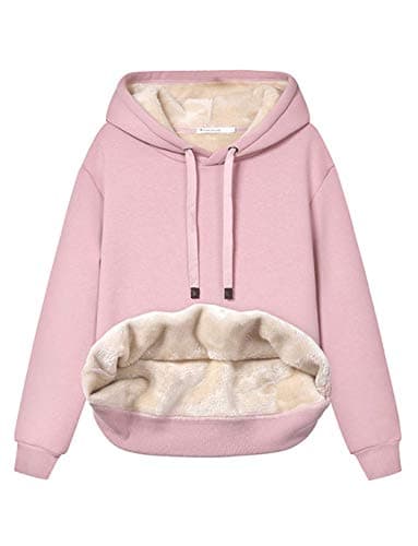 Haellun Womens Casual Winter Warm Fleece Sherpa Lined Pullover Hooded Sweatshirt (Pink, Medium)