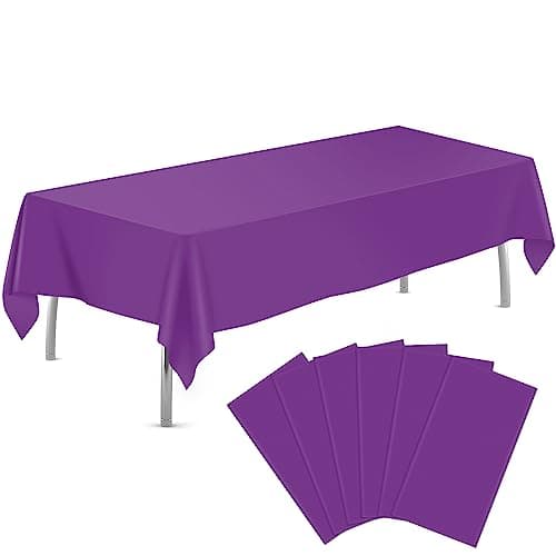 tujol Purple 6 Pack Plastic Table Cloth 54" x 108", Disposable Tablecloths Rectangle Table Cover, Plastic Table Cloths for Parties