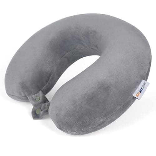 SAIREIDER Travel Pillows for Sleeping Airplane 100% Pure Memory Foam Neck Pillow for Airplanes Washable Cover(Grey)