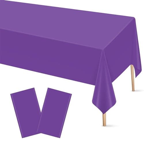 Mulbozy 2 Pcs Purple Plastic Tablecloth for Rectangle Table, 54 × 108 inches Disposable Purple Party Table Covers for Birthday, Anniversary, Wedding, Fine Dining, Graduation Party Decoration