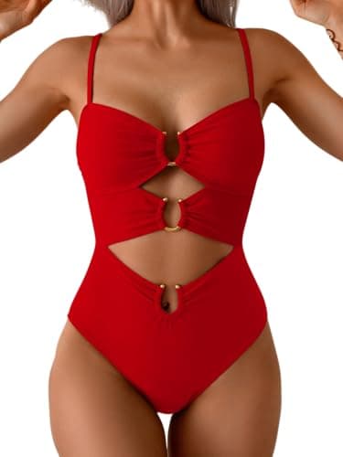 Eomenie One Piece Swimsuit for Women Ring Linked Monokini Sexy Bathing Suit Cutout Swim Suit Red