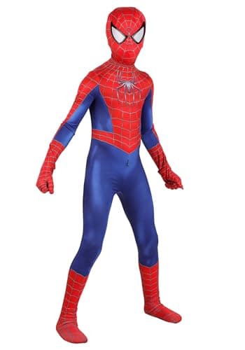 Boys Spider Man Tobey Maguire Zentai Costume | Kids Marvel Superhero Jumpsuit and Mask for Dress Up Medium
