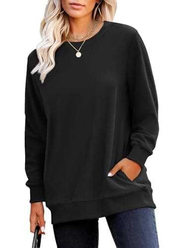 RUMIA Crewneck Fall Sweatshirts for Women Trendy- Women's Plain Long Sleeve Pullover Tops with Pockets Fashion Black