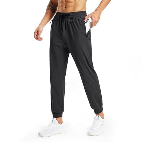 Rane Sports Mens Athletic Pants with Zipper Pockets Running Joggers Workout Sweatpants Gym Athletic Casual Black
