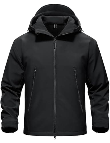 TACVASEN Men's Hooded Softshell Jacket Waterproof Fleece Lined Rain Jacket Lightweight Windbreaker Winter Coat Outdoor Hiking Black L