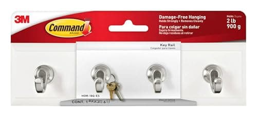 Command Key Rail, Holds up to 2 lb, 8-inch Rail with 4 Key Hooks and 6 Command Strips, Quartz, Removable Key Hooks for Entryway or Hallway, Hang Keys, Hats, Dog Leashes, and Accessories