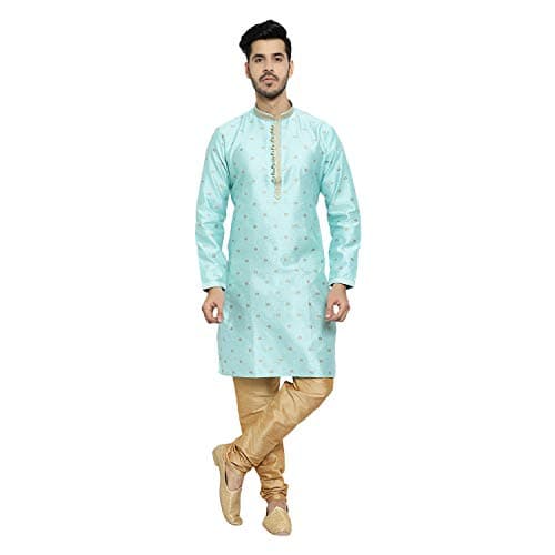 Pro-Ethic Style Developer Men's Silk Printed Kurta Set, Light Green (Small)