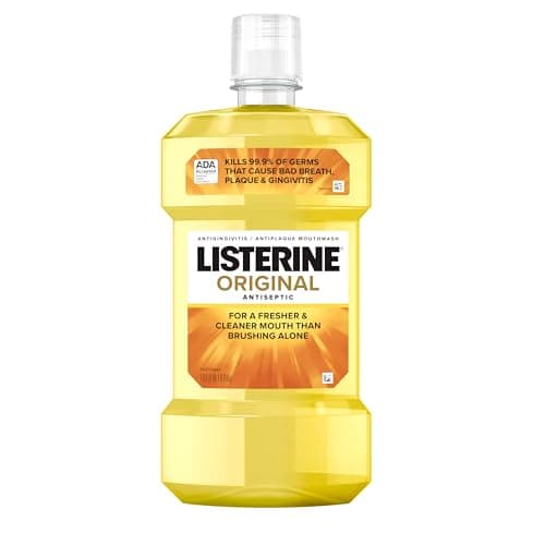 Listerine Original Antiseptic Oral Care Mouthwash to Kill 99% of Germs That Cause Bad Breath, Plaque and Gingivitis, ADA-Accepted Mouthwash, Original Flavored Oral Rinse, 1 L