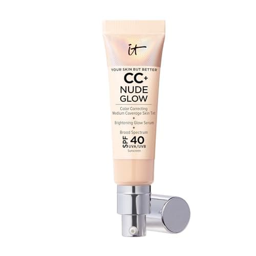 IT Cosmetics CC+ Nude Glow (Light) - Medium Coverage Foundation with SPF 40 & Brightening Glow Serum, Lightweight Skin Tint, 2% Niacinamide + Hyaluronic Acid, Up to 24H Hydration - 1.08 fl oz