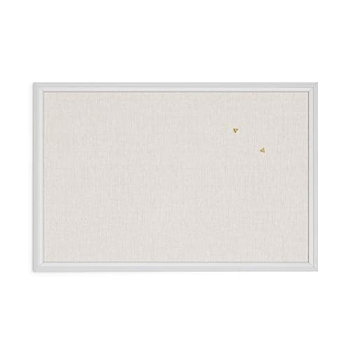 U Brands Farmhouse Bulletin Board, Linen Covered Corkboard with White Wood Frame, 30" x 20" (6711U00-01)