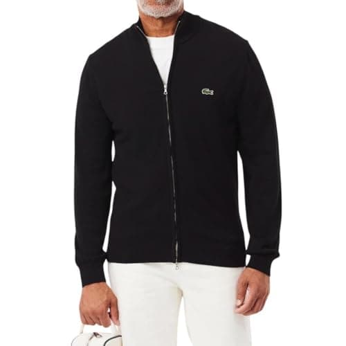 Lacoste Men's Zipped High Neck Cotton Sweater, Black, XX-Large
