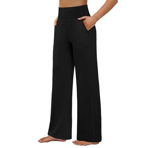 FireSwan Yoga Pants Women Wide Leg Pants High Waist Stretch Dress Loose Casual Lounge Sweatpants with Pockets Black