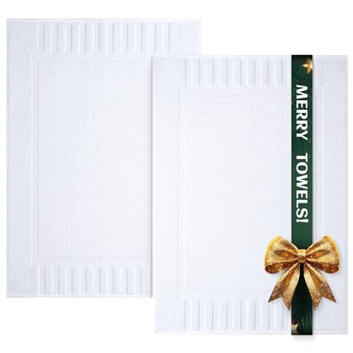 White Classic Luxury Bath Mat Floor Towel Set - Absorbent Cotton Hotel Spa Shower/Bathtub Mats [Not a Bathroom Rug] 22"x34" | 2 Pack | White