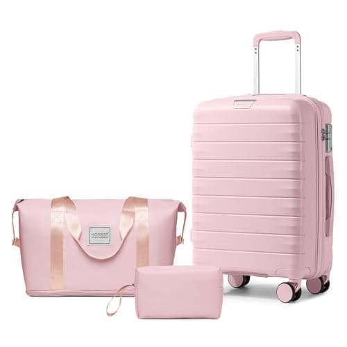 LARVENDER Luggage Sets 3 Piece with Duffel Bag Hardside PP Carry On Suitcase with 360° Spinner Wheels TSA Lock Luggage Sets for Women, Orchid Pink
