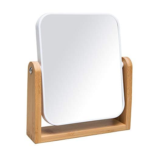 YEAKE Vanity Makeup Mirror with Natural Bamboo Stand,8 Inch 1X/2X Magnification Double Sided 360 Degree Swivel Magnifying Mirror,Portable Table Desk Countertop Mirror Bathroom Shaving Make Up Mirror