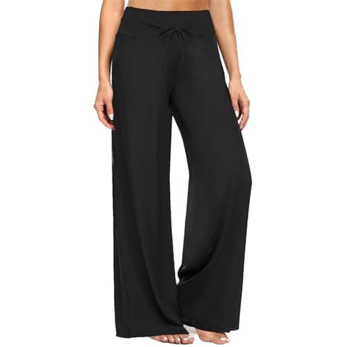 ZOOSIXX Soft Black Pajama Pants for Women, Wide Leg Comfy Casual Lounge Yoga Capri Pants 22'' / 30''