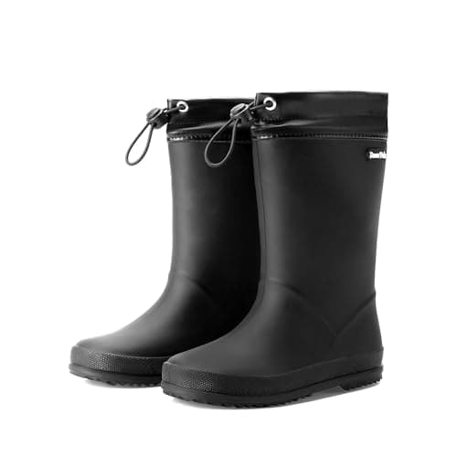 DREAM PAIRS Kids Rain Boots Boys Girls Lightweight Boots Waterproof Easy-on Outdoor Playing Rain Boot Unisex-Child,Size 4 Big Kid,Black,SDRB2401K