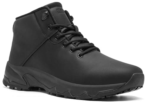 SHULOOK Non Slip Work Boots for Men Slip Resistant Shoes Waterproof Food Service Chef Kitchen Restaurant Working Boots Casual Leather Ankle Boot Outdoor Walking Booties Black Size 10.5
