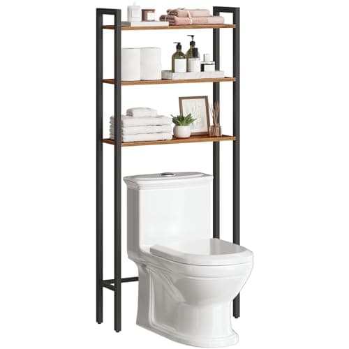 HOOBRO Over The Toilet Storage, 3-Tier Over Toilet Bathroom Organizer, Over The Toilet Shelf with Metal Frame, Space Saver Bathroom Over Toilet Storage, Easy to Assemble, Rustic Brown BF41TS01