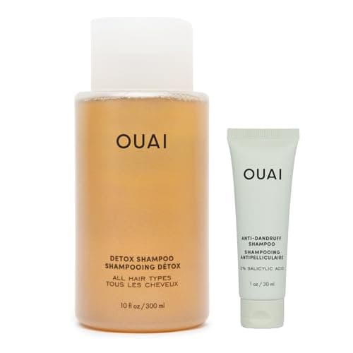 OUAI Detox Shampoo (10 fl oz) & Anti-Dandruff Deluxe Size (1 fl oz) Bundle - Soothing, Clarifying Shampoo Set for Dry, Flaky Scalp - Removes Dirt & Build Up (2 Count)