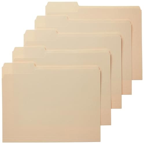 Amazon Basics 1/3-Cut Tab, Assorted Positions File Folders, Letter Size, Manila - Pack of 100