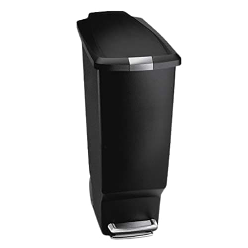 simplehuman 40 Liter / 10.6 Gallon Slim Kitchen Step Trash Can With Secure Slide Lock, Black Plastic