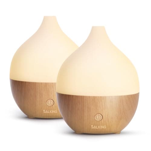 SALKING Essential Oil Diffuser (Set of 2), 100ml Small Aromatherapy Diffuser with Auto Shut-Off, Ultrasonic Diffusers for Essential Oils, Cool Mist Humidifier with Warm White Lights, for Office Home
