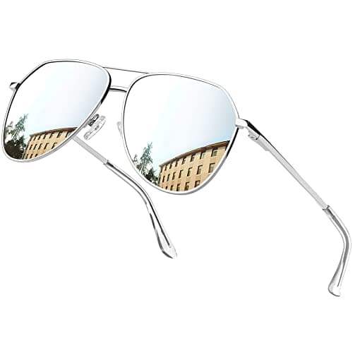 Joopin Oversized Silver Aviation Sunglasses Polarized, Retro Sun Glasses UV Protection, Military Shades Mirror lens Sunnies