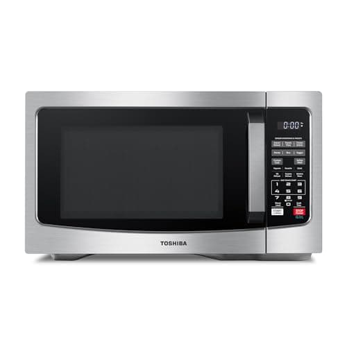 TOSHIBA EM131A5C-SS Countertop Microwave Ovens 1.2 Cu Ft with 12.4" Removable Turntable Smart Humidity Sensor, 12 Auto Menus Mute Function ECO Mode Easy Clean Interior, 1000W, Silver