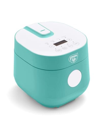 GreenLife 4-Cup Digital Rice Cooker, PFAS & PFOA-Free Removable Ceramic Dishwasher Safe Pot, Healthy Cooking Oats Grains & More, Auto Presets, Touch-screen, Delay & Keep Warm, Paddle Included, Turquoise