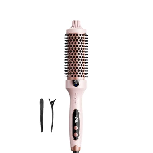 Wavytalk Thermal Brush, Blowout Boost 1.5 inch Heated Round Brush for Blowout Look, Dual Voltage, Pink, Sakura, Tourmaline Ceramic, Negative Ion Technology, 5 Temperature Settings, Less Damage