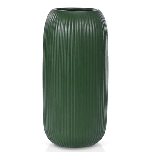 Green Ceramic Vase for Flowers, 8 INCH Flower Vase Modern Green Vase Home Decor, Ribbed Textured Vase for Pampas Grass Decorative Vase, Small Vase for Farmhouse Coffee Table Bookshelf Home Living