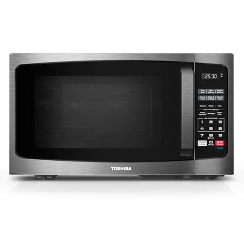TOSHIBA ML-EM09PA(BS) Small Microwave Oven with 6 Auto Menus, Mute Function & Child Lock, LED Lighting, Perfect for Apartment, 0.9 Cu Ft, 10.6 Inch Removable Turntable, 900W, Black Stainless Steel