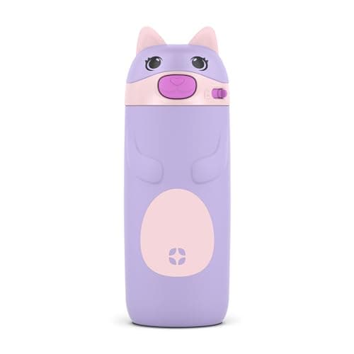Ello Ellies 12oz Vacuum Insulated Stainless Steel Kids Water Bottle with Straw and Built-in Carrying Handle and Leak-Proof Locking Lid for School Backpack, Lunchbox and Outdoor Sports, Cat