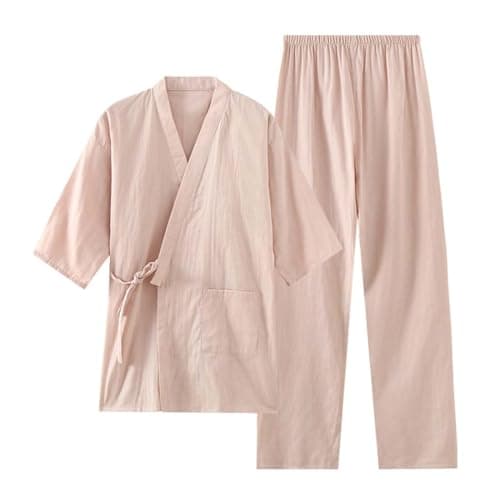 Fendawn Strive Classical Japanese Style Women Cotton Bathrobe Pajamas Kimono Casual Clothes, Light Pink