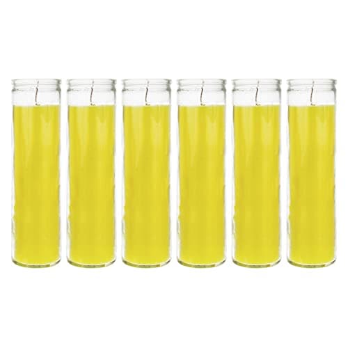 Mega Candles 6 pcs Unscented Yellow 7 Day Glass Container Devotional Prayer Candles, Premium Wax Candle 2 Inch x 8 Inch, Sanctuary, Vigils, Prayers, Blessings, Religious, Memorials, Remembrance