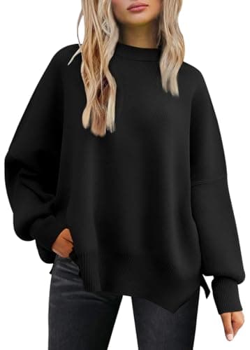 LILLUSORY Oversized Sweaters for Women 2025 Fall Fashion Outfits Trendy Crewneck Knit Cute Lightweight Sweater Pullover Tops Long Sleeve Shirts Winter Clothes Black L