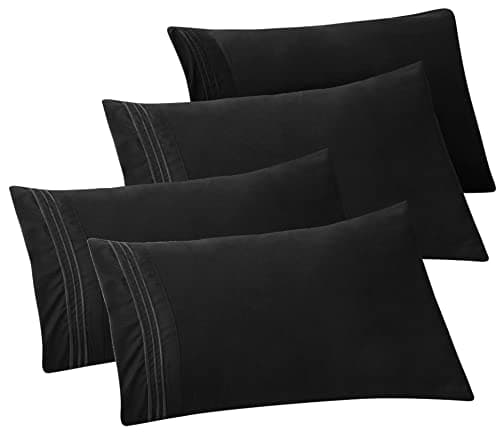 Elegant Comfort 4-PACK Solid Pillowcases 1500 Premium Hotel Quality Microfiber - Smooth Weave, Wrinkle and Stain Resistant, Easy Slip-On, 4-Piece Set, Standard/Queen Pillowcase, Black