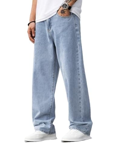 LuminBlaze Baggy Jeans for Men Y2K Streetwear Vintage Wide Leg Loose Fit Denim Pants Hip Hop Skater Carpenter Jeans Light Blue
