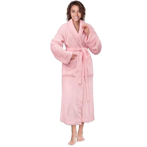 PAVILIA Pink Women Robe Fleece Plush Soft, Fluffy Fuzzy Cozy Warm Lightweight Bathrobe, Shower Spa House Long Robe for Women, 2XL/3XL