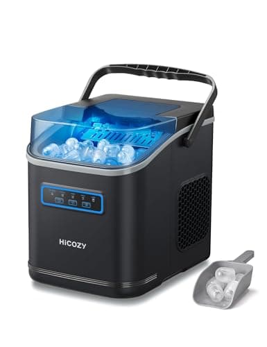 HiCOZY Clear View Ice Maker Countertop, Self-Cleaning Ice Machine with Ambient Lights, Ice in 6Mins, 26 lbs/Day, 2 Sizes of Bullet Ice for Apartment/Kitchen/Office/Home Bar(Black)
