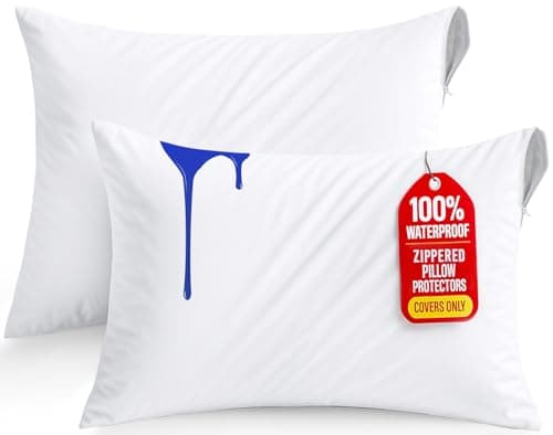 Utopia Bedding Set of 2 Waterproof Pillow Protectors with Zipper Standard Size (White), Ultra Soft Pillow Covers, Bed Bug and Dust Mite Proof Pillow Encasements, Moisture Wicking Pillow Cases