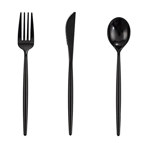 Supernal 180pcs Black Plastic Silverware Plastic Silverware Heavy Duty Black Party Plastic Cutlery Black Plastic Forks Include 60 Forks,60 Knvies,60 Spoons