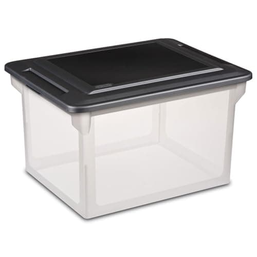 Sterilite File Box, Stackable Storage Bin with Lid, Plastic Container to Organize Taxes, Papers in the Home, Office, Clear Base with Black Lid, 4-Pack