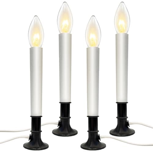 Xingzd 4 Pack Christmas Electric Window Candle Lamp with Timer, Corded Electric Candles with Nickel Base, Plug in Electric Candlesticks Lights with Shatterproof Plastic Bulbs for Table Window Home